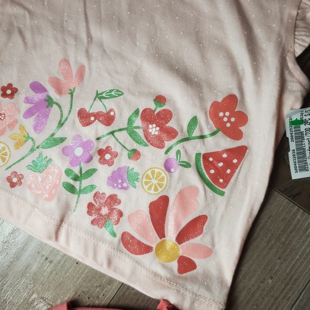 NWT Kids Headquarters 2Pc Pink Toddler Girl Outfit Shimmery Floral Summer
